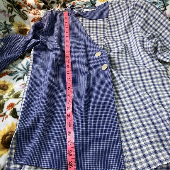 Mango Blouse Womens 4 Combined Checkered Asymmetrical Suit Top Plaid Patchwork - Picture 6 of 6